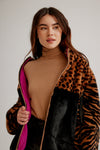 Nikki Jones Jersey Lined Multi Print Faux Fur Jacket with Balloon Sleeves K5506RO-825