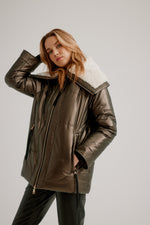 Nikki Jones Faux Leather Multi Stitch Quilted Moto Jacket with Berber Lined Oversized Collar K5568RO-815