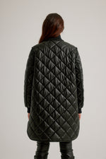 Nikki Jones Vegan Leather Zip Front Diamond Quilted Coat K5594RO-815