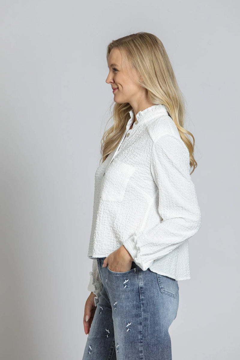 APNY Cropped Check Shirt With Ruffle Detail