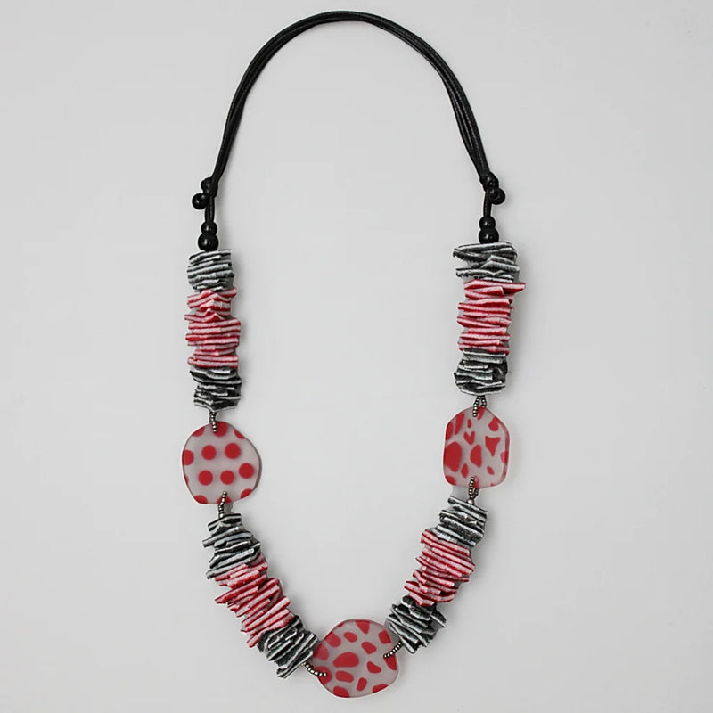 Sylca Black and Red Resin and Leather Valencia Necklace Style LS21N53