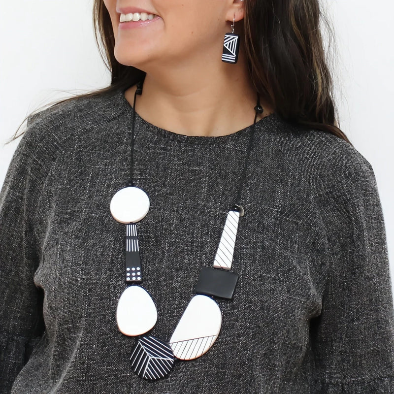Sylca Black and White Vespera Geometric Statement Necklace LS25N28 BLACK
