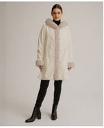 Nikki Jones Faux Fur Coat with Fixed Hood and Button Front K4129R-164 Ecru