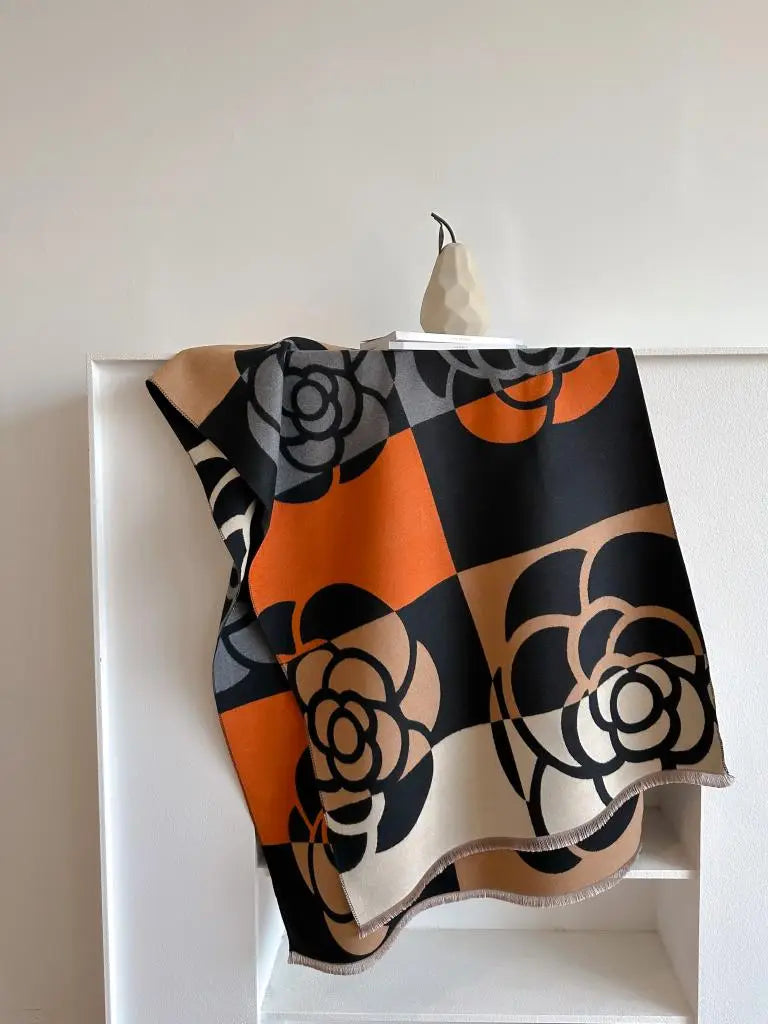 Winding River Orange / Black Geo Rose Reversible Wrap