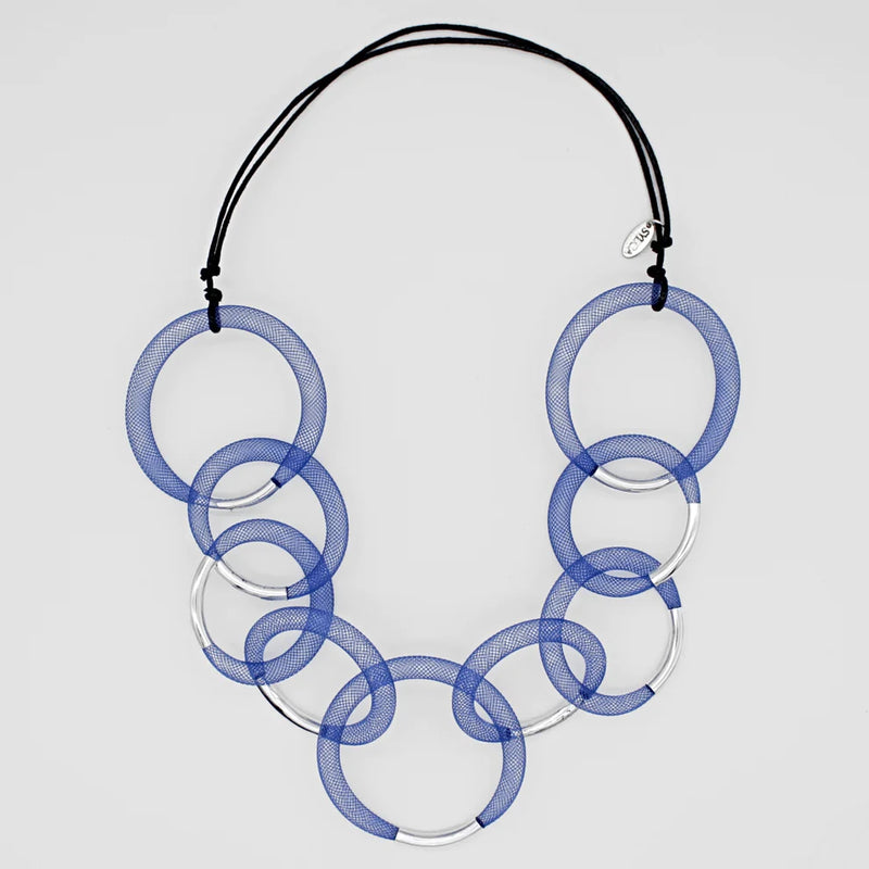 Sylca Blue and Silver Mesh Statement Necklace Style SD19N07
