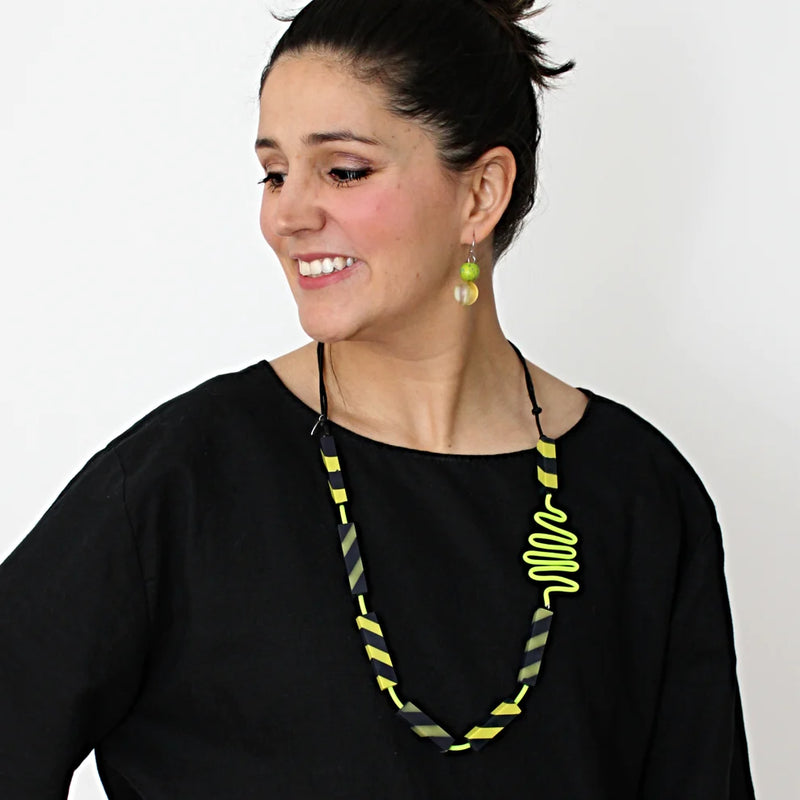 Sylca Vibrant Lime and Navy Statement Necklace Style  SD23N14