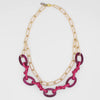 Sylca Fuchsia Rope and Gold Chain Statement Necklace SD23N65