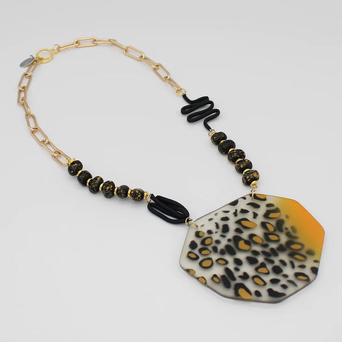 Sylca Yellow and Black Leopard Pendant Necklace SD24N16