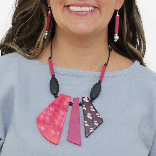 Sylca Fuchsia Prism Pendant Necklace SD25N41 FUCHSIA
