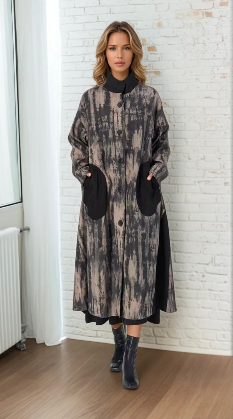 Simply Vanite Denim Mocha Printed Coat  3035 S25