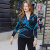 Clara Sun Woo V-Neck Draped Pleat Top - Floral Eclipse T414P4