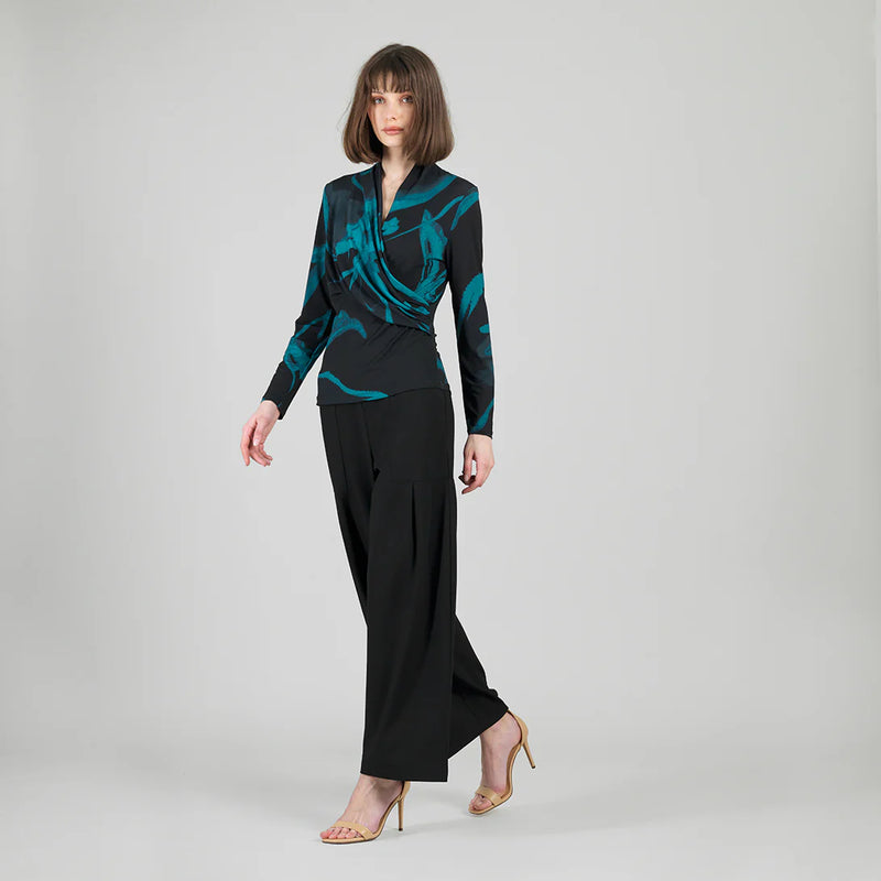 Clara Sun Woo V-Neck Draped Pleat Top - Floral Eclipse T414P4