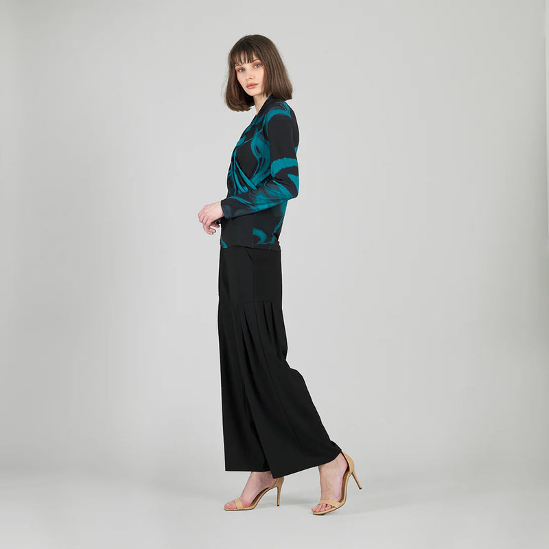 Clara Sun Woo V-Neck Draped Pleat Top - Floral Eclipse T414P4