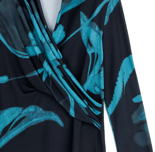 Clara Sun Woo V-Neck Draped Pleat Top - Floral Eclipse T414P4