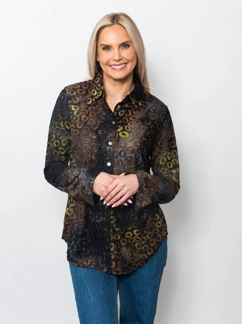 Snoskins Tie Dyed Burnout Eyelash Button Shirt