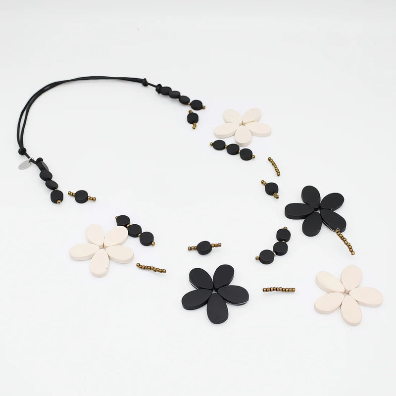 Sylca Black and White Floating Flower Necklace TG25N02 BLACK