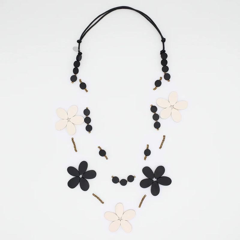 Sylca Black and White Floating Flower Necklace TG25N02 BLACK