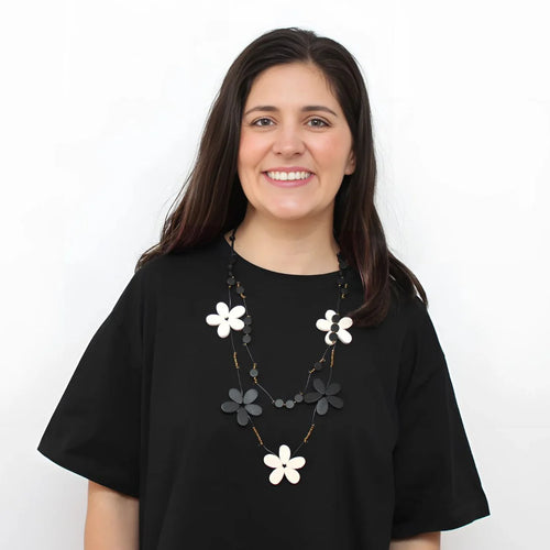 Sylca Black and White Floating Flower Necklace TG25N02 BLACK