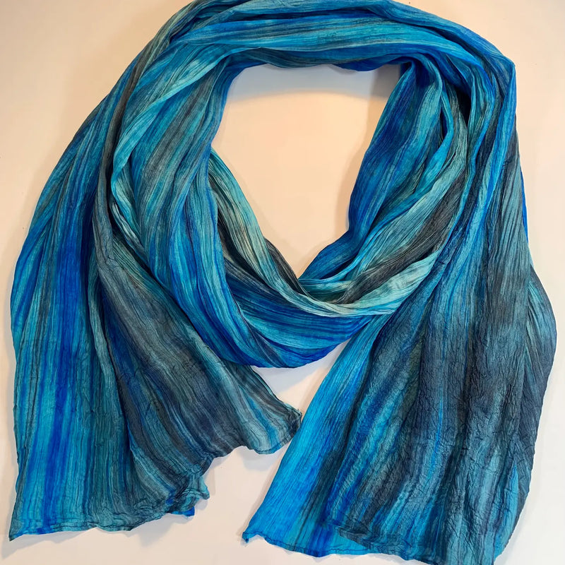 Lua Watercolor Silk Scarf SC1000 #398 Teal Blue Charcoal – IBHANA