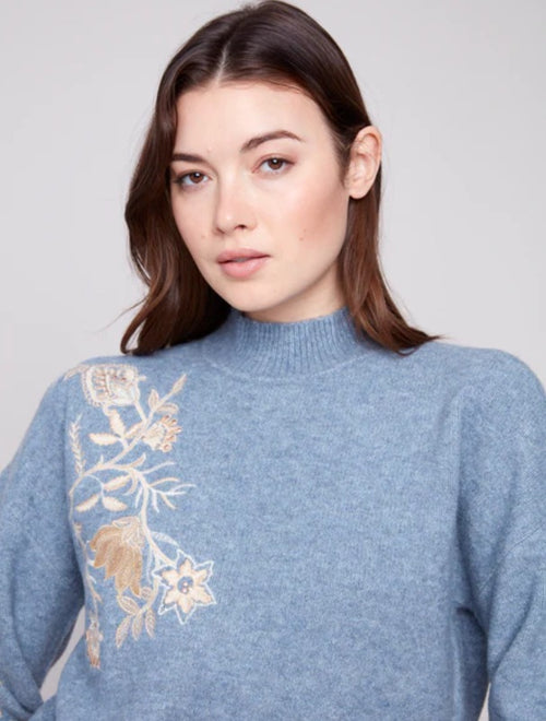 Charlie B C2856 MOCK-NECK SWEATER WITH SEQUINS DETAIL 2 COLOURS