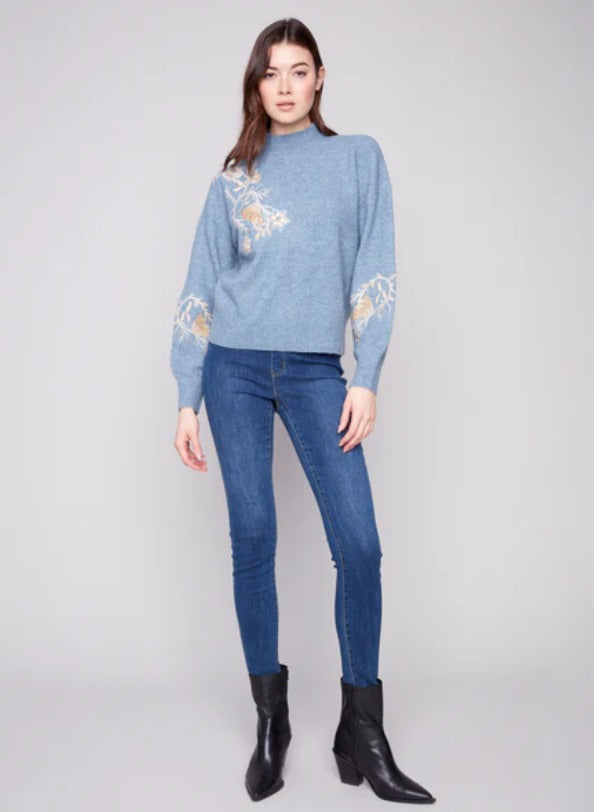 Charlie B C2856 MOCK-NECK SWEATER WITH SEQUINS DETAIL 2 COLOURS