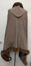 La Fiorentina Faux Fur Trim Shawl with Hood One Size