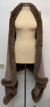 La Fiorentina Faux Fur Trim Shawl with Hood One Size