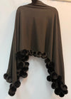 La Fiorentina Black Shawl Cape with poppoms 2119