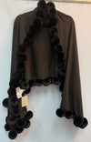 La Fiorentina Black Shawl Cape with poppoms 2119