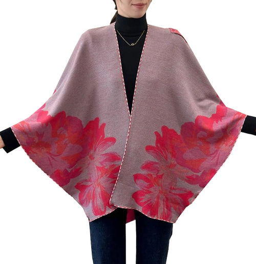 Winding River Wrap Pink / Gray Reversible Rose Short–Loop Shawl Collection