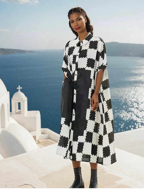 Simply Vanite  3629 White/Blue, White/Black long shirt/dress/duster cotton blend