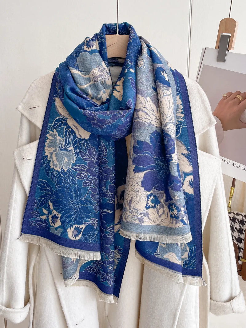 Winding River Blue / White Floral Reversible Wrap – Artisan Shawl