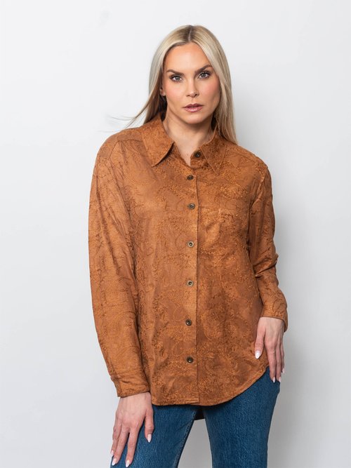 Snoskins Embroidered Suede Button Shirt 64685-F25