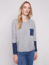 Charlie B Crew Neck Sweater With Contrast Details - Heather Grey C2928
