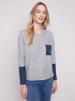 Charlie B Crew Neck Sweater With Contrast Details - Heather Grey C2928
