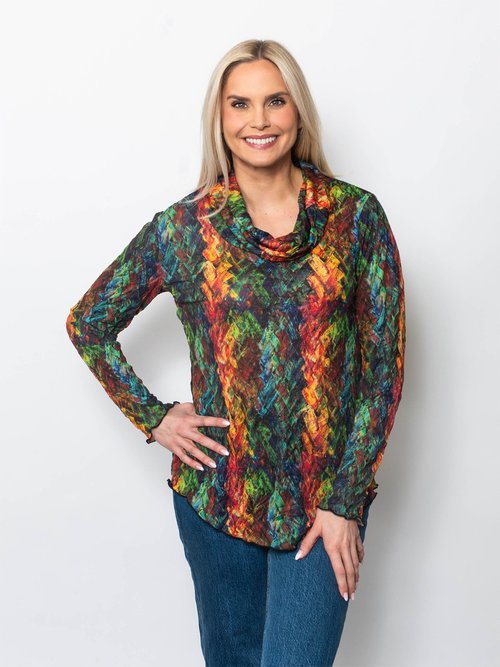 Snoskins Printed Crinkle Mesh Button Shirt 89379-F25