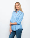 Snoskins Seersucker Collection V-Neck, body skimming with Button Detail at hip, ¾ Slvs, Matching Thread 77585-26