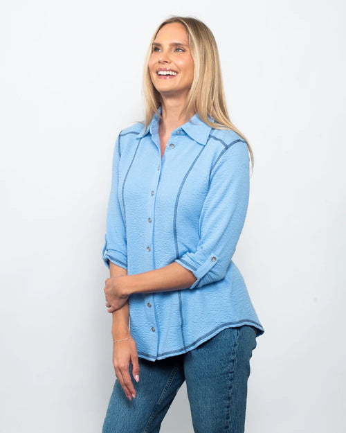 Snoskins Seersucker Collection Button Shirt with shirttail & ¾ Tab Sleeves, Contrast 5 Thread 66570-26