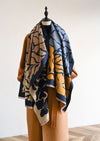 Winding River Shawl Blue / Camel Marsh Fern Reversible Wrap S25