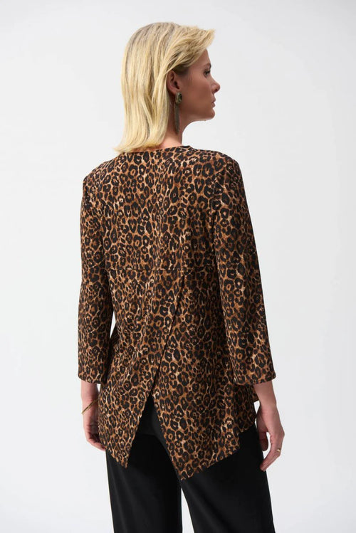 Joseph Ribkoff Beige/Black Animal Print 3/4 Split Sleeve Tunic Top 244252