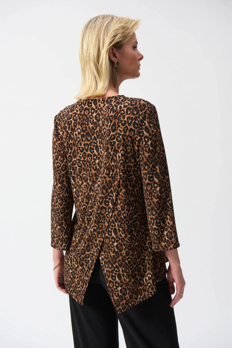 Joseph Ribkoff Beige/Black Animal Print 3/4 Split Sleeve Tunic Top 244252
