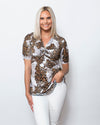 SnoSkins Printed Crinkle Mesh sweetheart Button Blouse 89517-24S