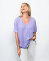 Snoskins Seersucker Collection V-Neck, body skimming with Button Detail at hip, ¾ Slvs, Matching Thread 77585-26