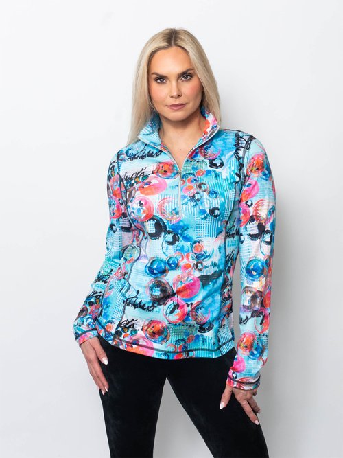 Snoskins Microfiber Prints Zip Neck top 30738-F25