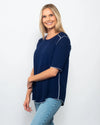 Snoskins Seersucker Collection V-Neck, body skimming with Button Detail at hip, ¾ Slvs, Matching Thread 77585-26