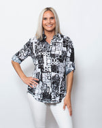 SnoSkins Printed Crinkle Mesh sweetheart Button Blouse 89517-24S