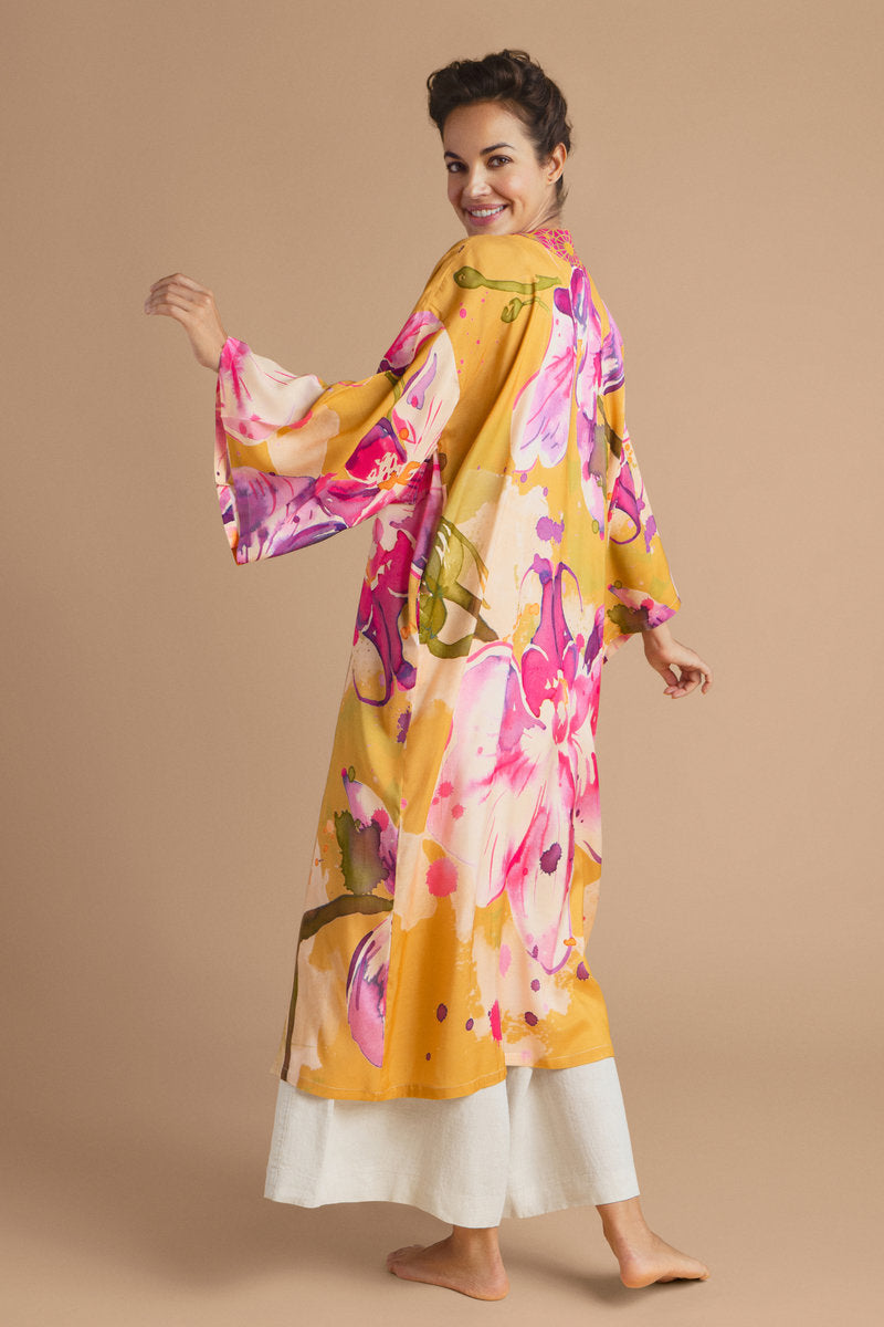 Long Kimono Gown Mustard Orchid KPG 2 / One Size Long Kimono Gown Mustard Orchid KPG 2 / One Size