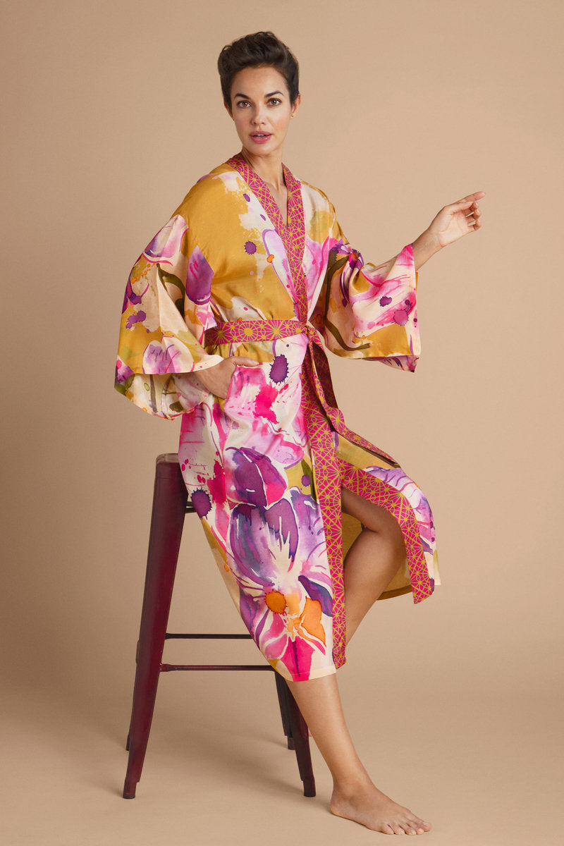 Long Kimono Gown Mustard Orchid KPG 2 / One Size Long Kimono Gown Mustard Orchid KPG 2 / One Size