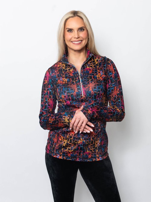 Snoskins Microfiber Prints Zip Neck top 30738-F25
