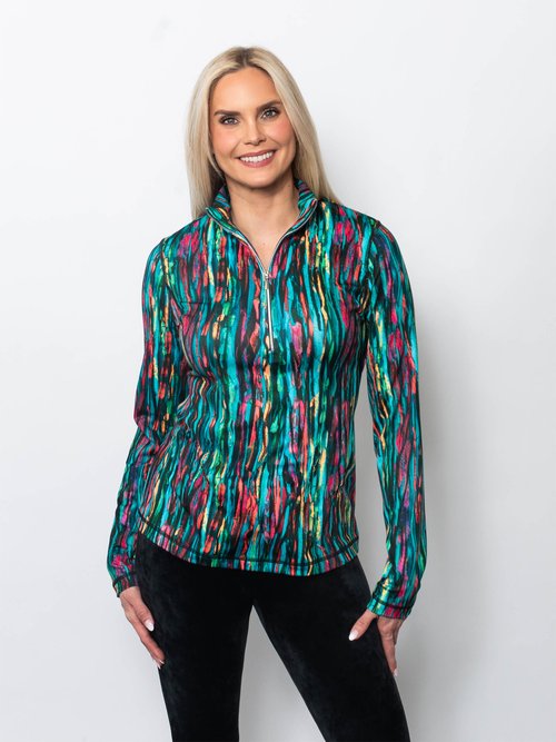 Snoskins Microfiber Prints Zip Neck top 30738-F25